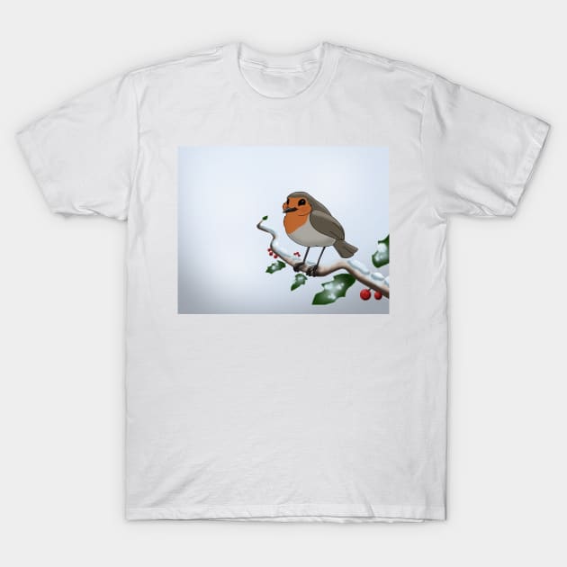 Winter Robin T-Shirt by HyzenthlayRose